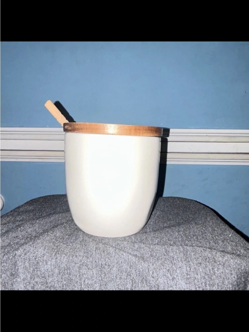 Rae Dunn Cream Ceramic HONEY Jar with Wood Lid and Dipper